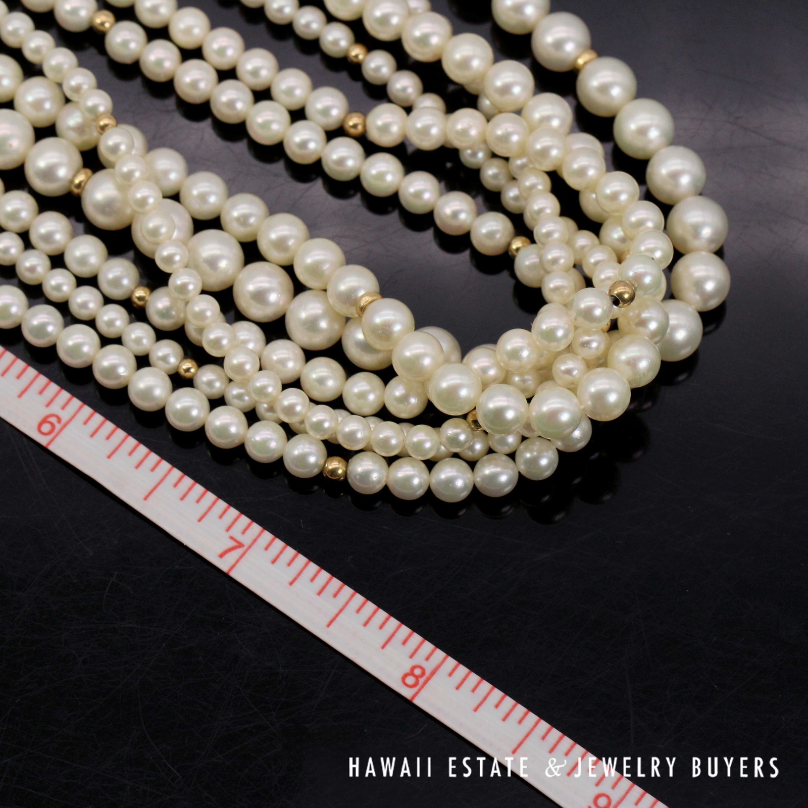 Six Strand Cultured Pearl Torsade Necklace 16 Inch with 14K Yellow Gold Clasp - Image 8