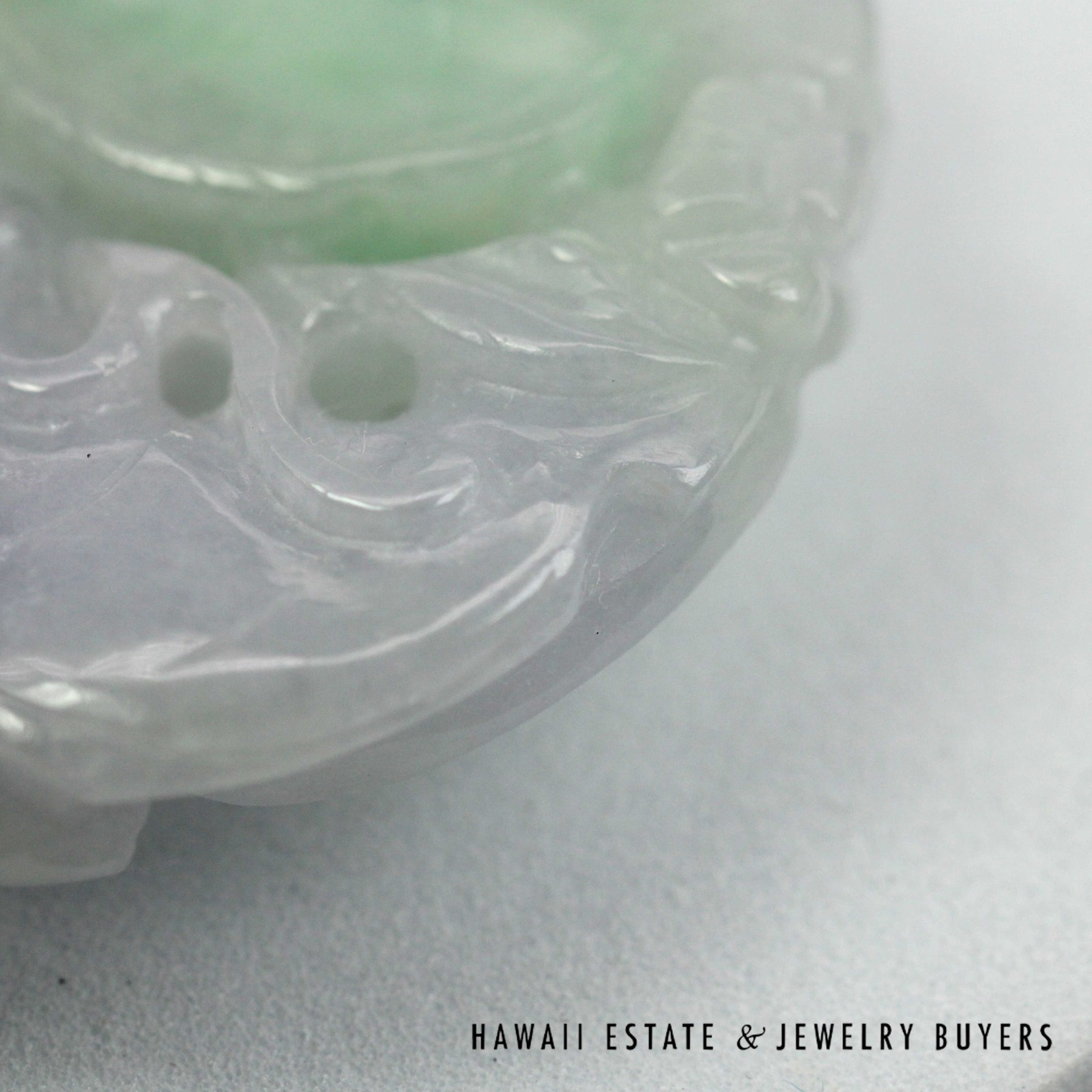 Carved Lavender & Green Jade Openwork Pendant with 14K Yellow Gold Bail - Image 5