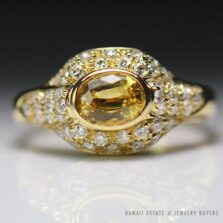 Natural Golden Yellow Sapphire & Pave Diamond 18K Yellow Gold Ring