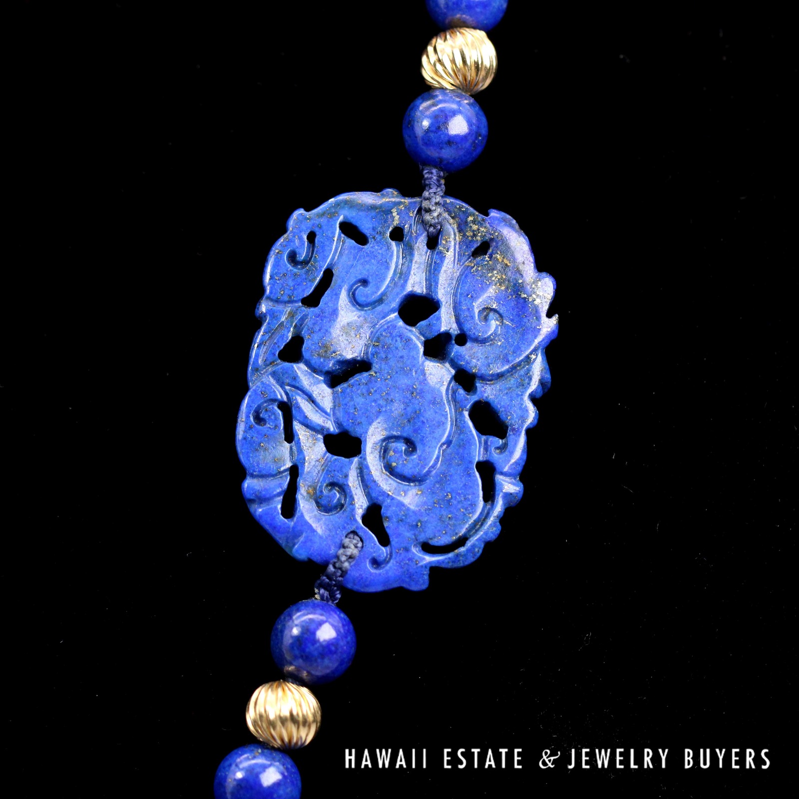 Lapis Lazuli Bead 14k Yellow Gold Necklace with Engraved Tablets 32", 80.7g - Image 7