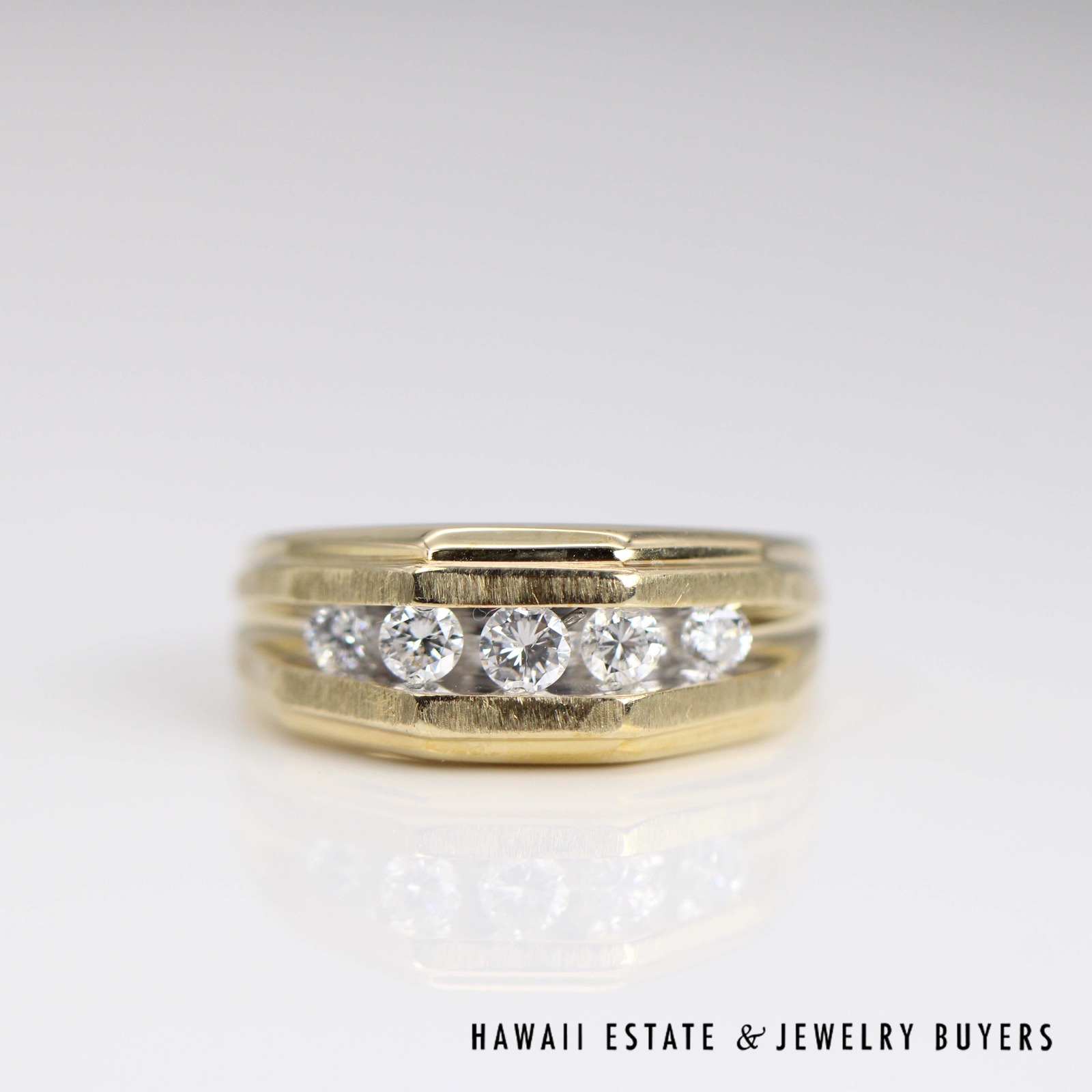 Fluted Diamond 14K Yellow Gold Gents Band Ring Size 10.5 - Image 3