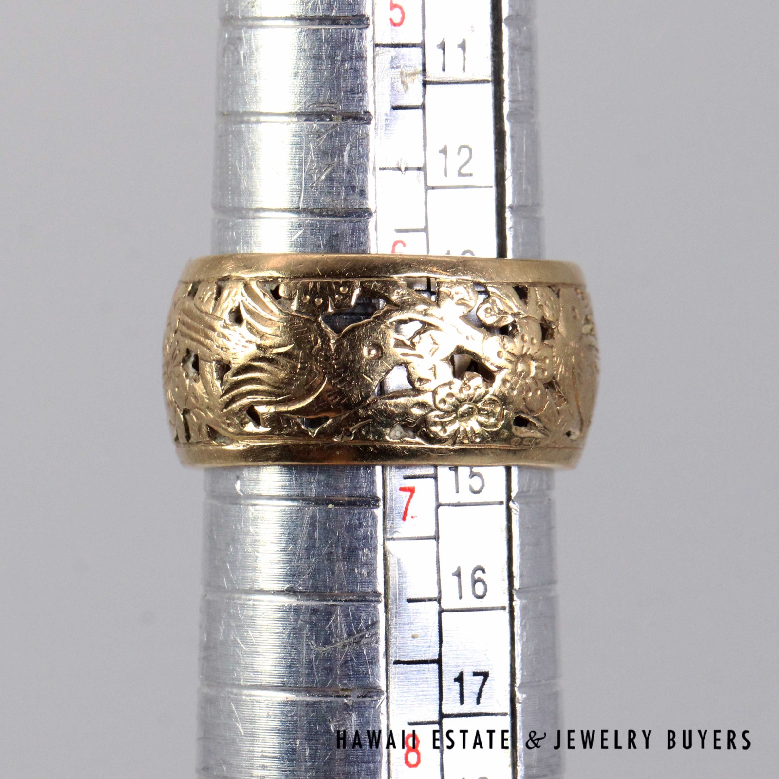 Ming's Hawaii Bird in Plum 14K Yellow Gold 10mm Band Size 6.75 - Image 8