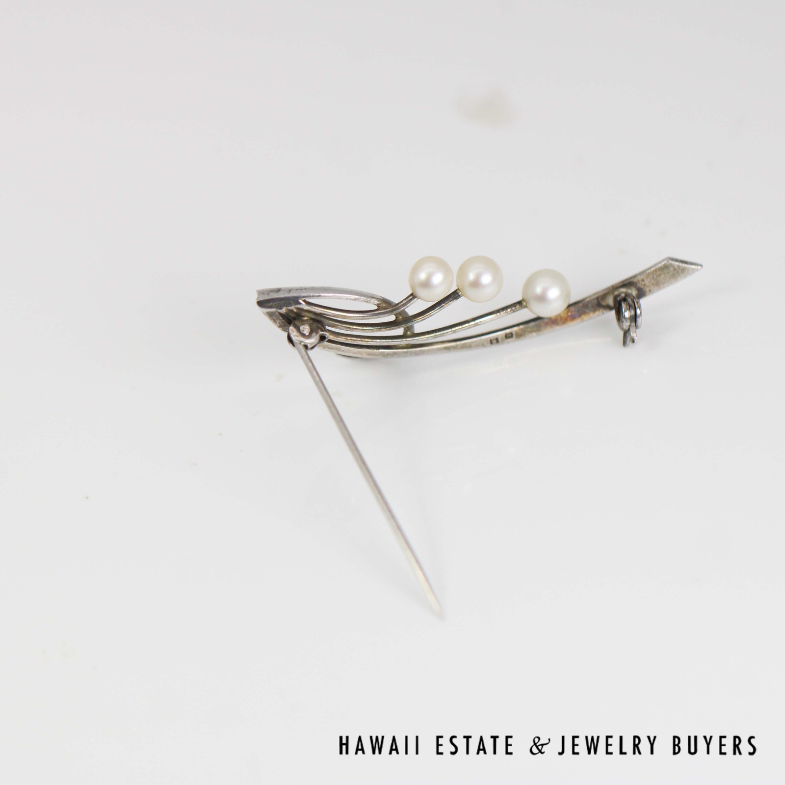 Mikimoto Cultured Pearl Sterling Silver Spray Brooch - Image 5