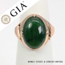 GIA Type A Oval Green Jade Measures 15x11mm 7K Rose and Yellow Gold Ring Size 5.5