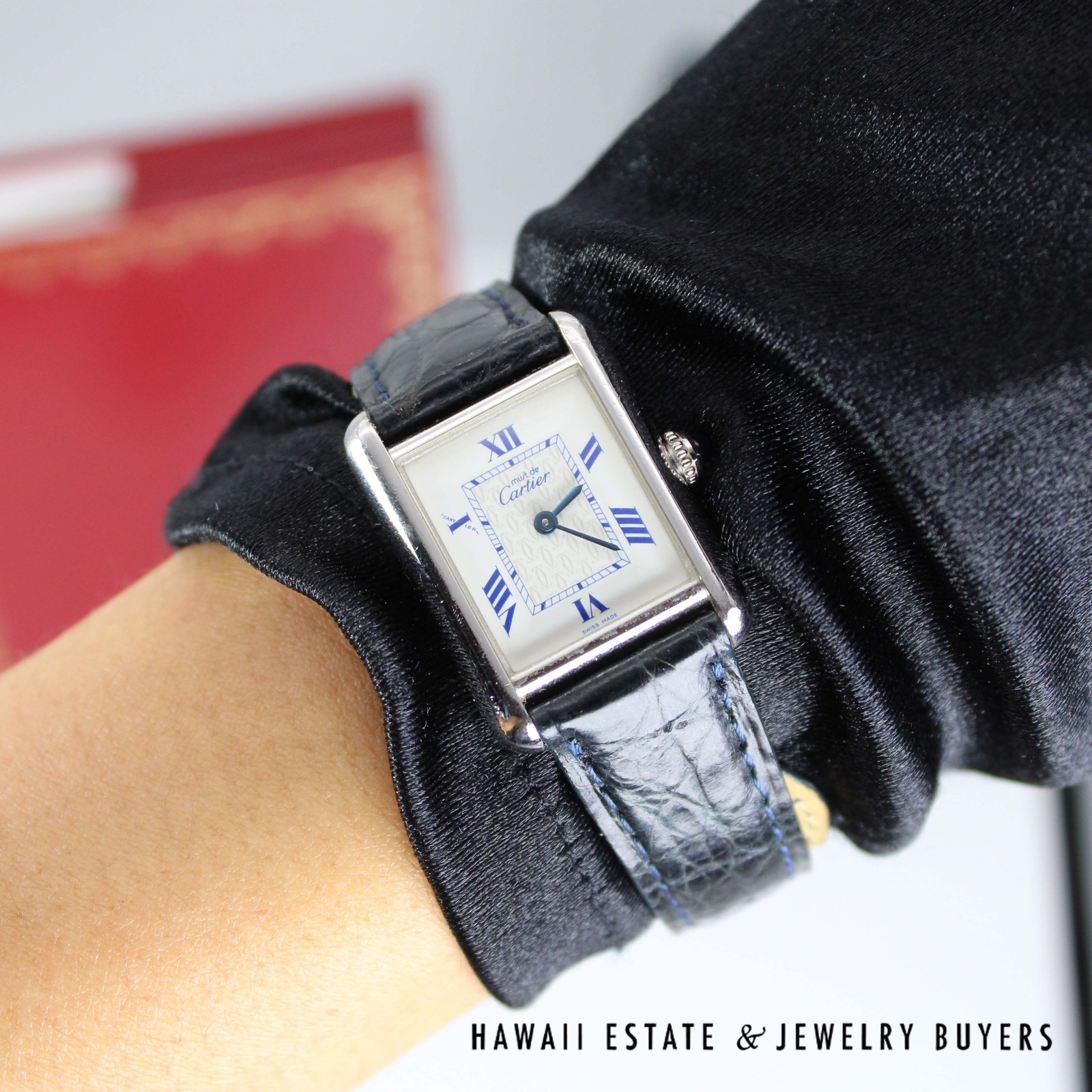 Cartier Sterling Tank Watch Stainless Deployant Buckle With Extra Band, Pouch, Box , Book and Papers - Image 4