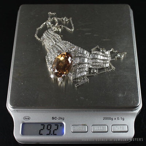 Antique Fancy Orange Topaz & 24.45ctw Diamond Estate Platinum Necklace - Image 12