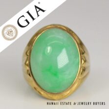 GIA Type A Green Jade Oval Ring 22k Yellow Gold 18x14mm Size 7.5