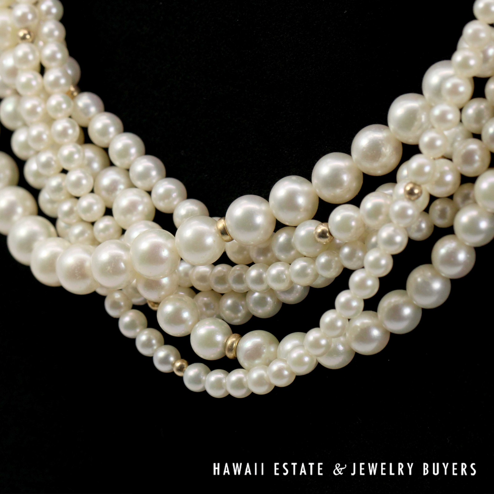 Six Strand Cultured Pearl Torsade Necklace 16 Inch with 14K Yellow Gold Clasp - Image 4
