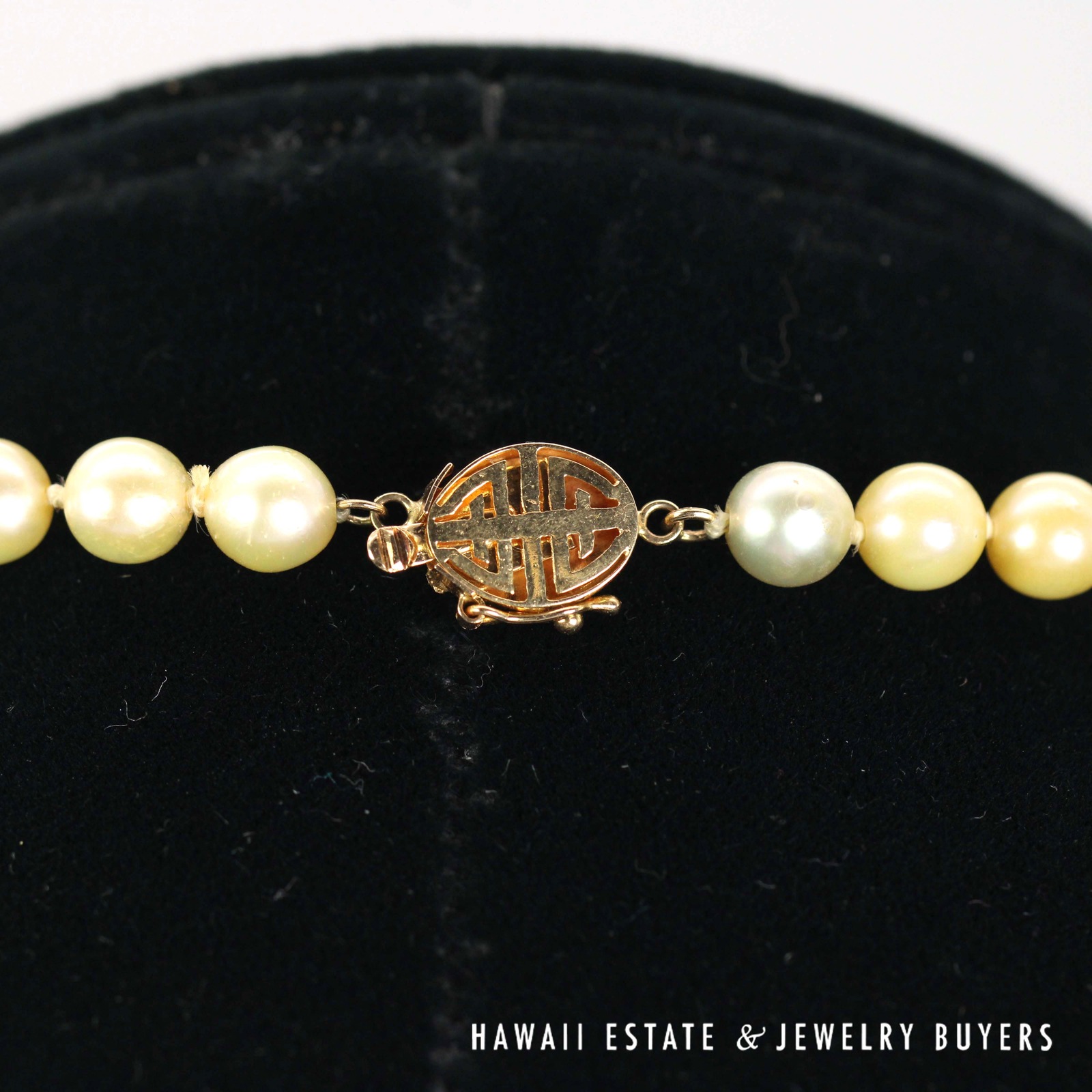 Knotted Cultured Pearl Strand Graduating 14k Yellow Gold Chinese Clasp Necklace 5.7-6.7mm 16" - Image 2