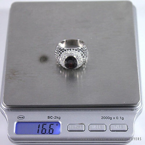 GIA Certified Dark Red Garnet and Black Diamond 18K White Gold Dome Ring (Sz 9) - Image 12