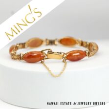 Ming's 16.9g 14KYG Red Jade Link Bracelet Size 7.28
