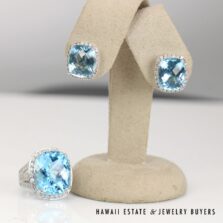 35ctw Swiss Blue Topaz and 1.10ctw Diamond 18K White Gold Ring Size 6.5 and Earrings