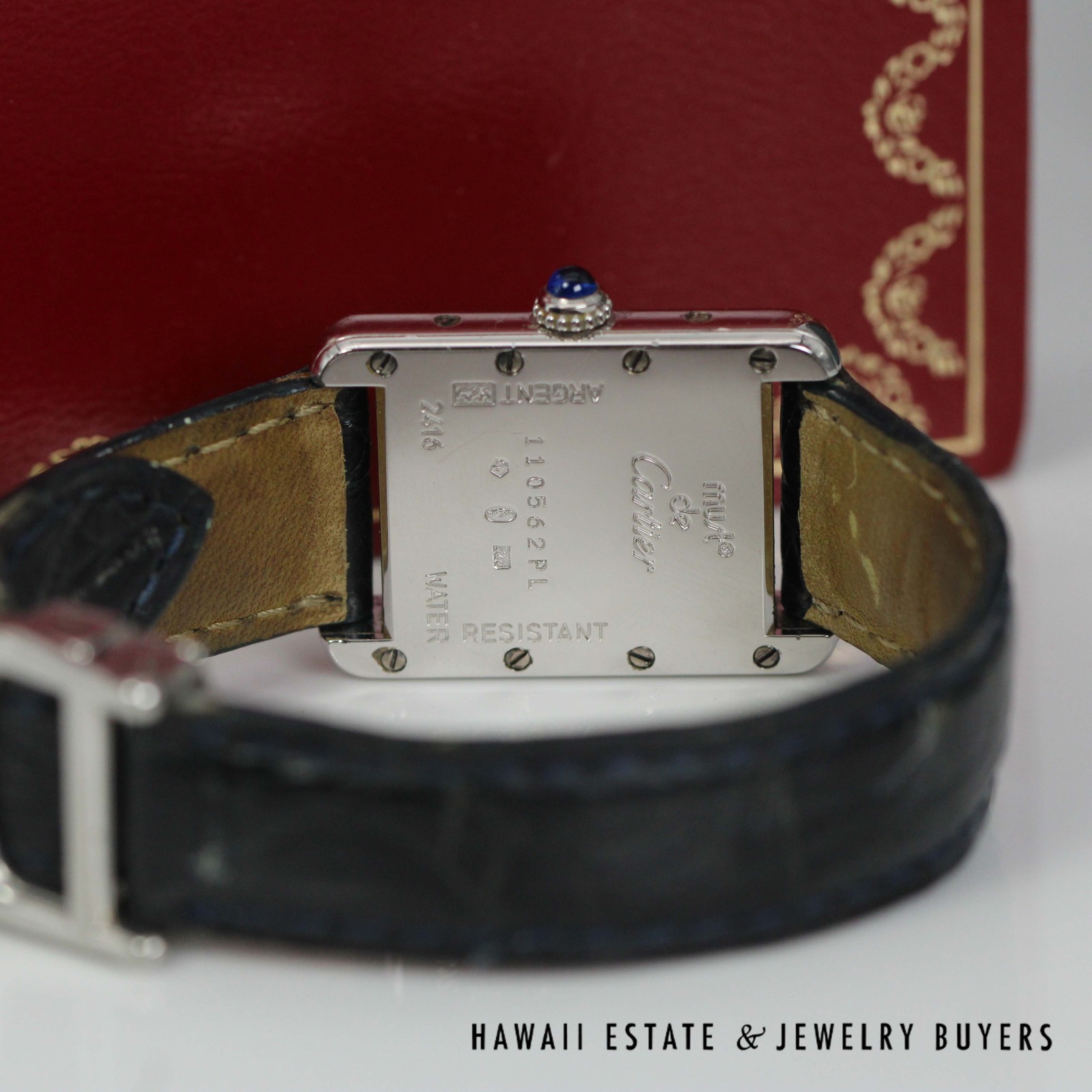 Cartier Sterling Tank Watch Stainless Deployant Buckle With Extra Band, Pouch, Box , Book and Papers - Image 6
