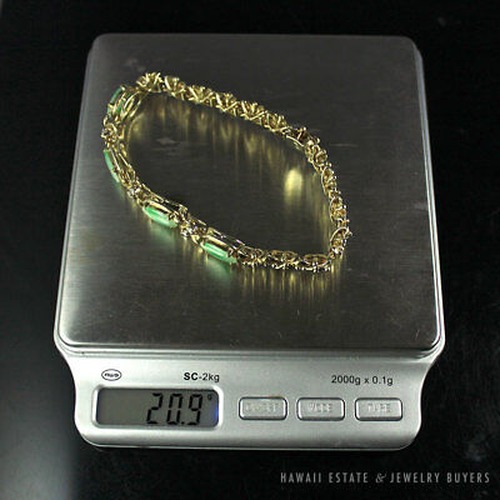 VINTAGE BURMESE JADEITE JADE & DIAMOND FLORAL 14K YELLOW GOLD BRACELET W/ GEMOLOGIST APPRAISAL - Image 11