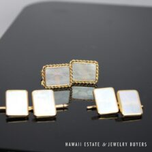 Mother of Pearl 14K Yellow Gold Cufflink and Stud Set