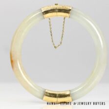 Gray and Red Jade 14k Yellow Gold Hinged Bangle Bracelet Size 7.75,