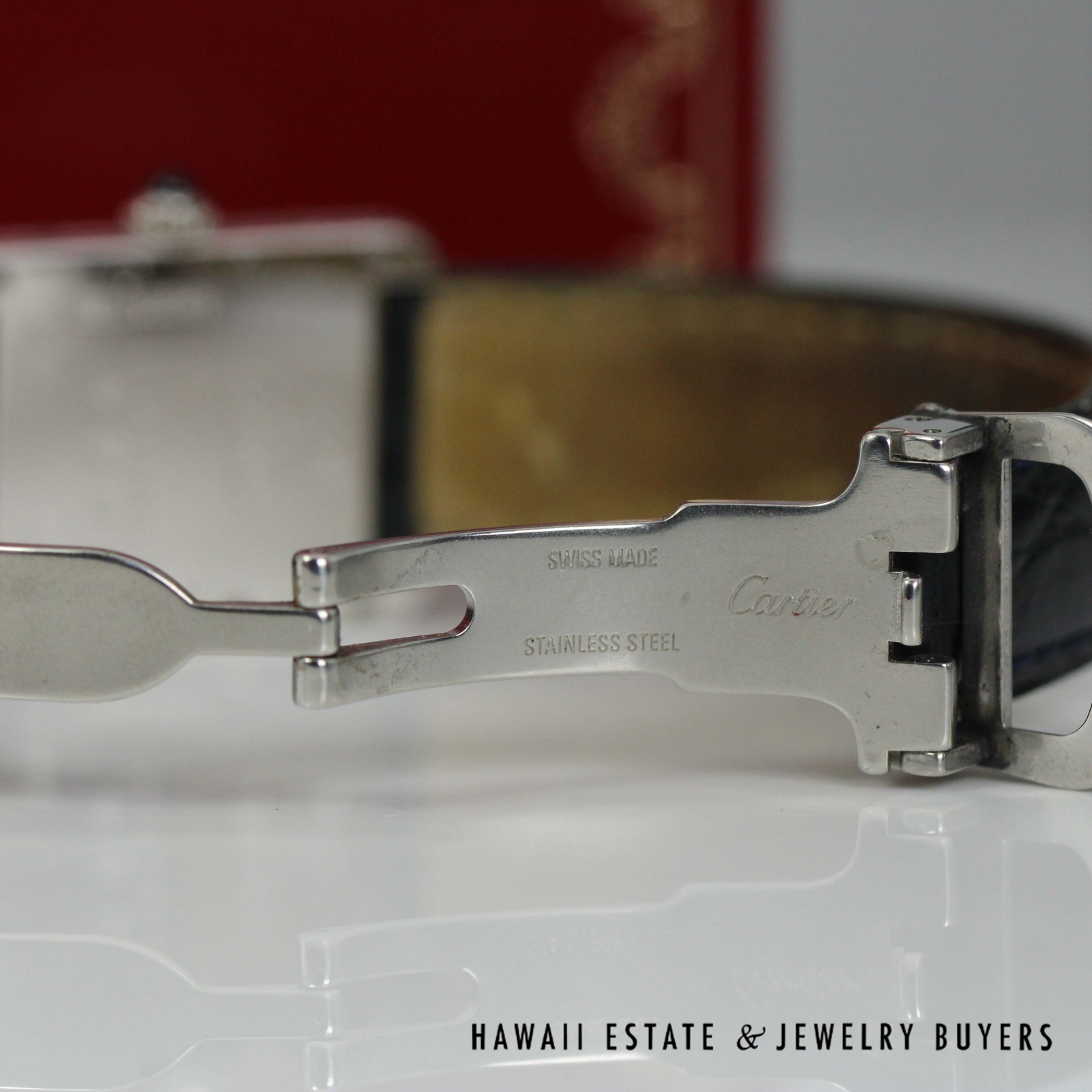 Cartier Sterling Tank Watch Stainless Deployant Buckle With Extra Band, Pouch, Box , Book and Papers - Image 7