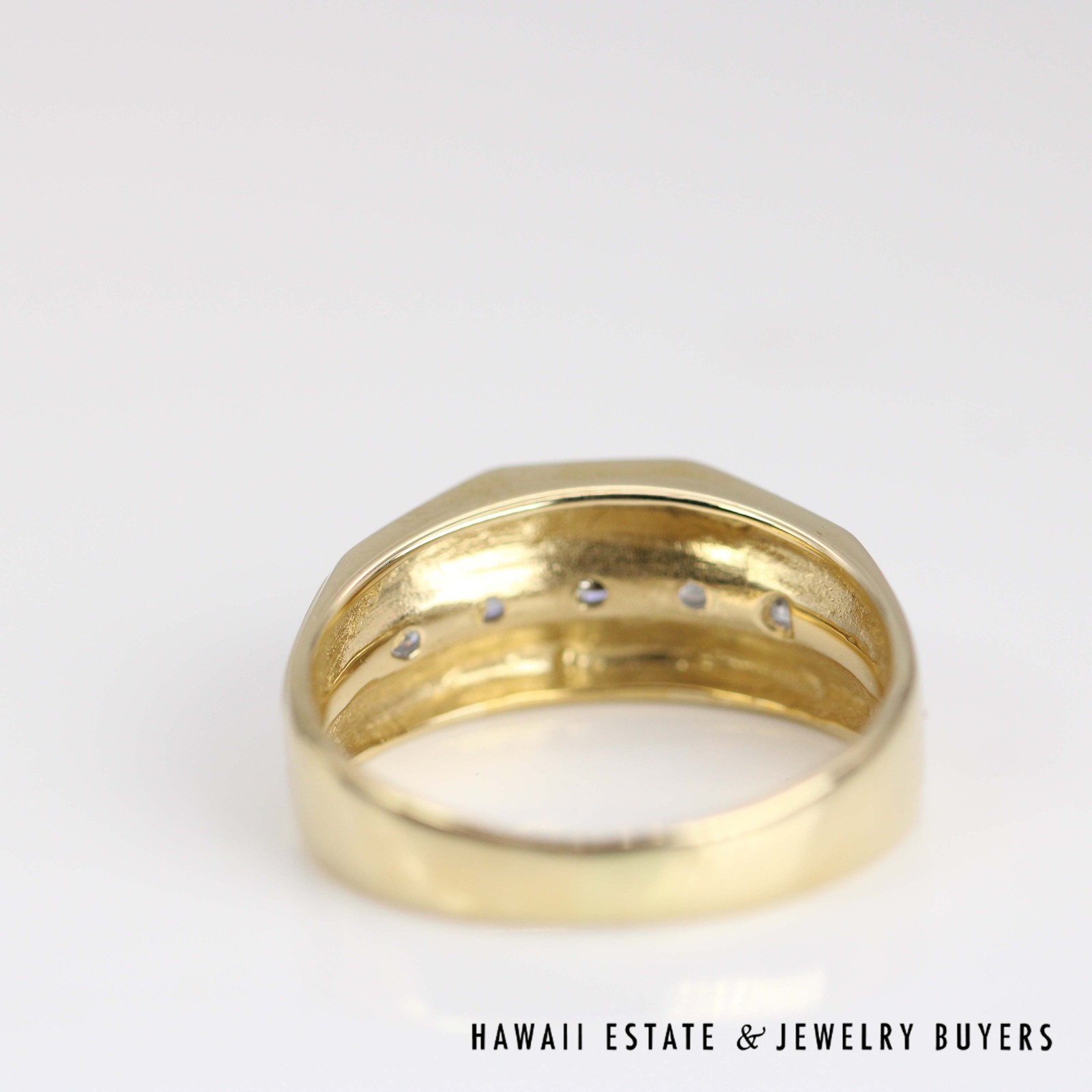 Fluted Diamond 14K Yellow Gold Gents Band Ring Size 10.5 - Image 5