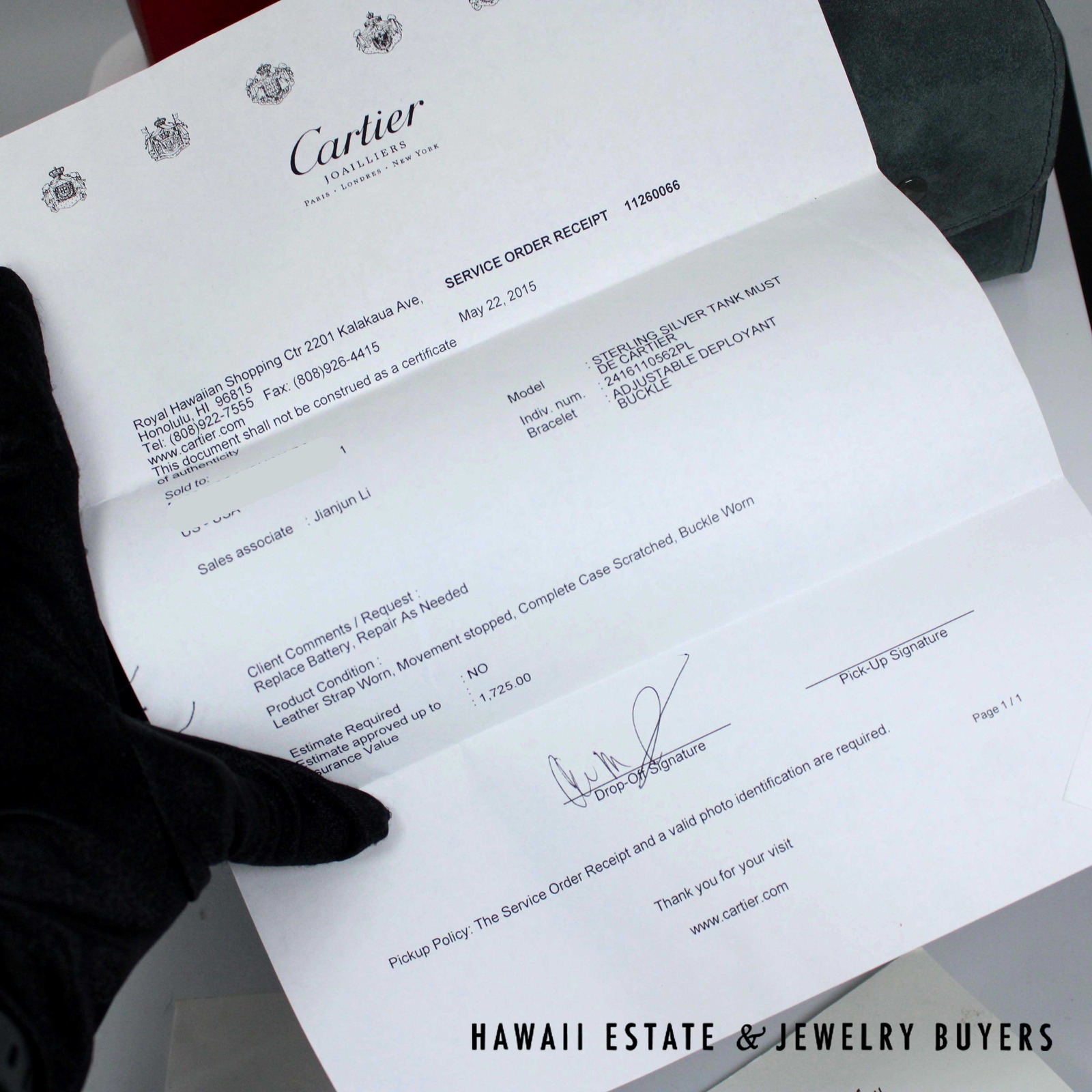 Cartier Sterling Tank Watch Stainless Deployant Buckle With Extra Band, Pouch, Box , Book and Papers - Image 9
