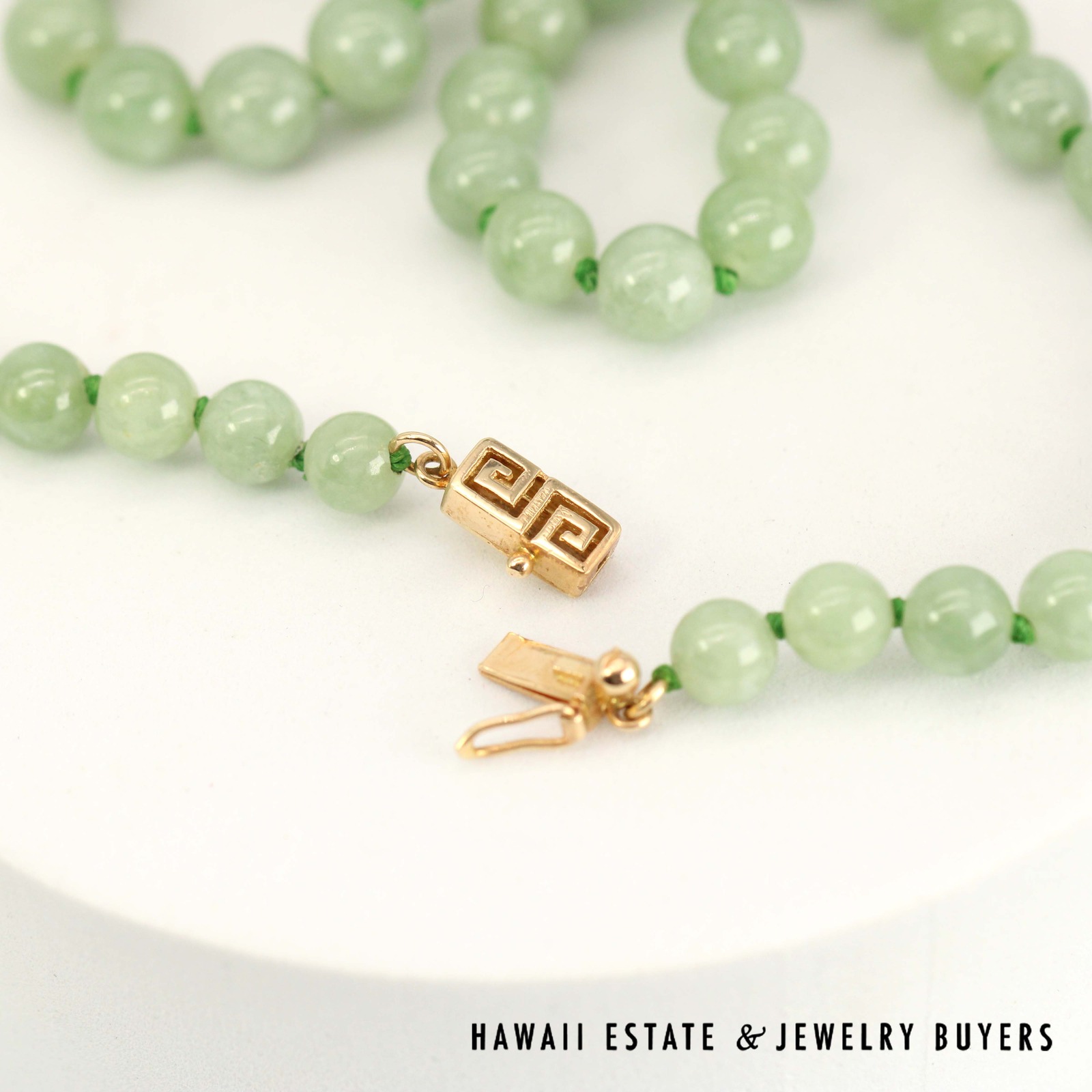 14KYG Knotted 6-7.2mm Green Jade Bead 21" Necklace - Image 3