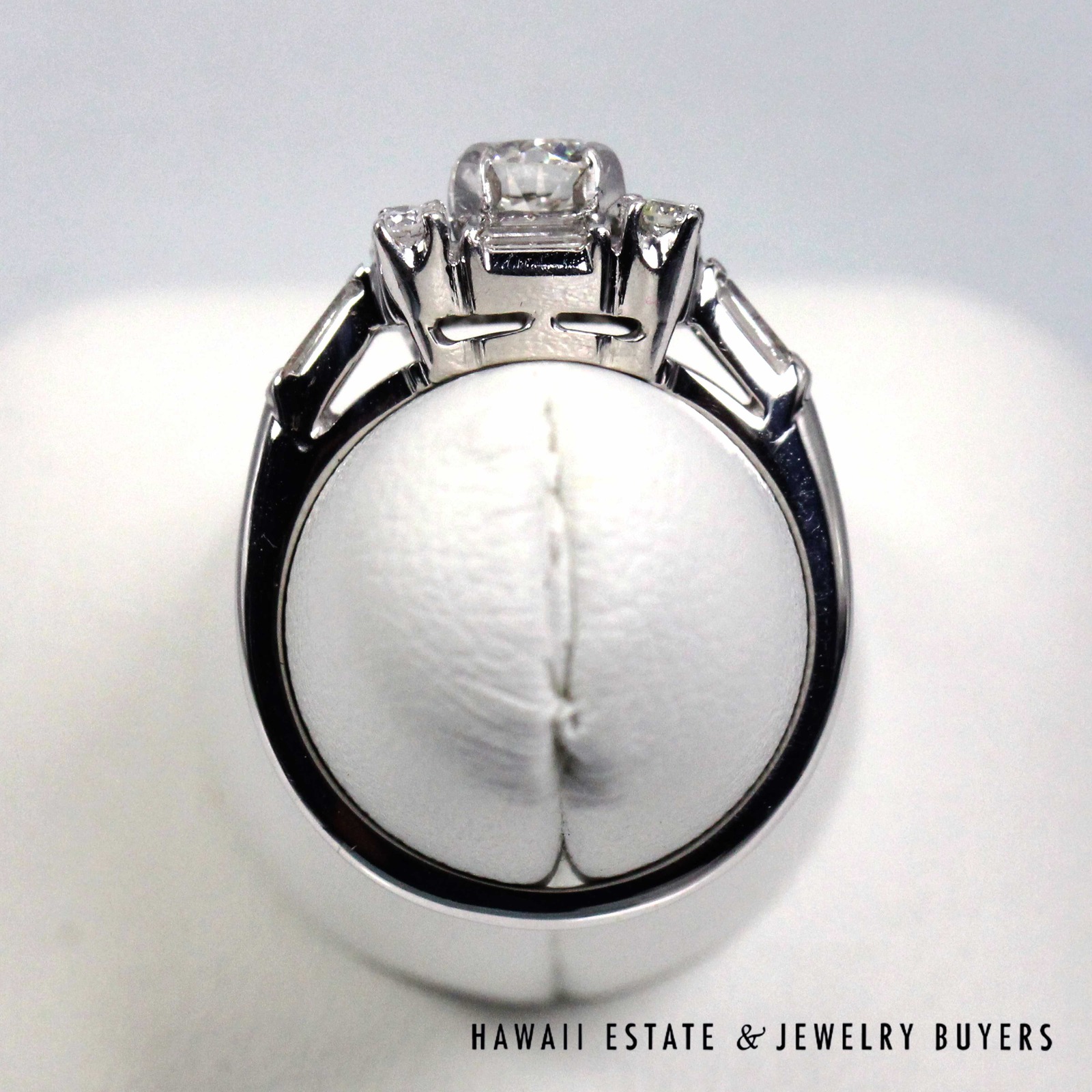Vintage Baguette & Round Diamond 14K White Gold Cocktail Ring Size 5.5 - Image 5