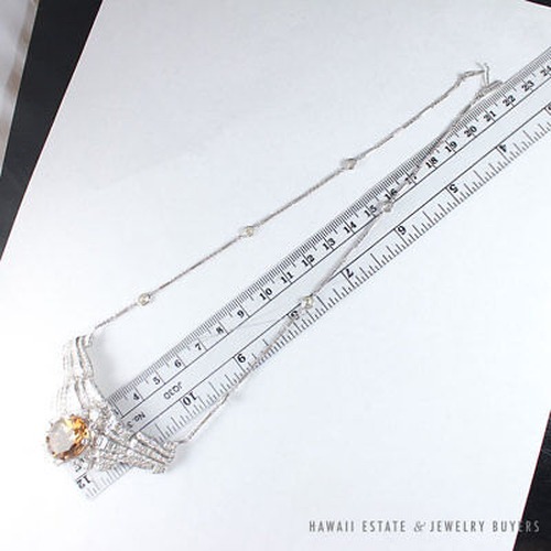 Antique Fancy Orange Topaz & 24.45ctw Diamond Estate Platinum Necklace - Image 11