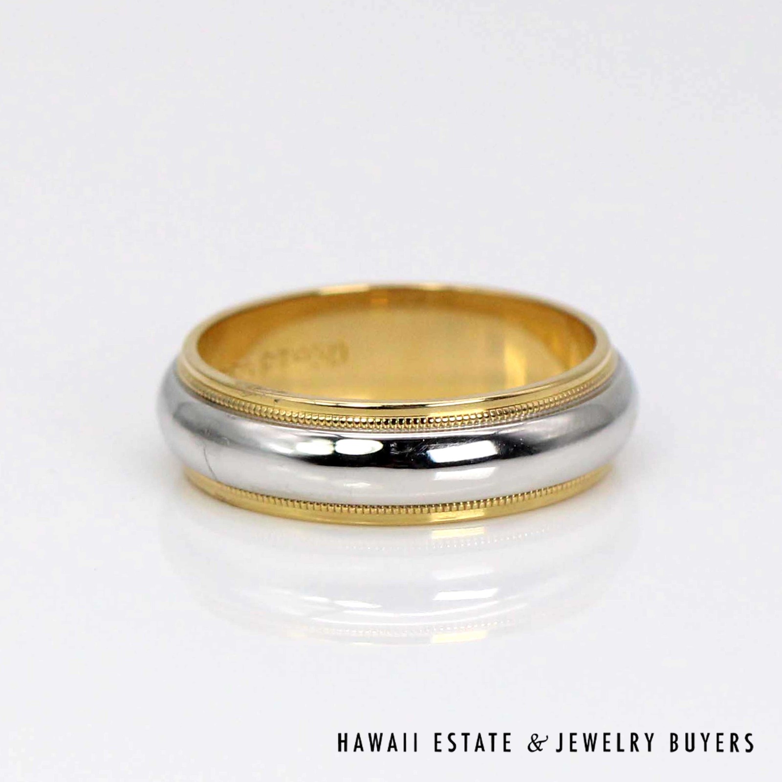 Tiffany Co Platinum & 18K Yellow Gold Milgrain Band Ring Size 9