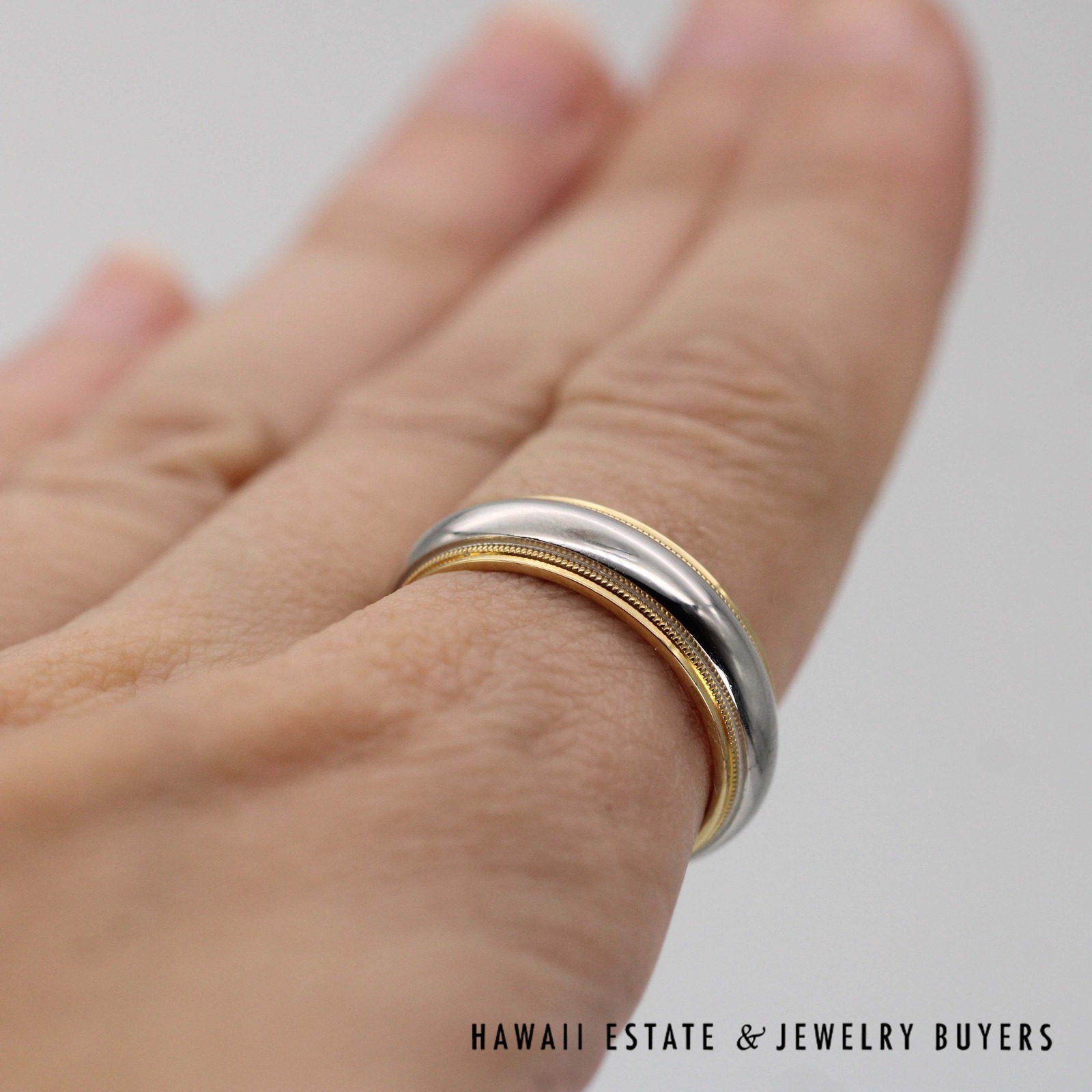 Tiffany Co Platinum & 18K Yellow Gold Milgrain Band Ring Size 9 - Image 3