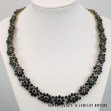 Oval Blue Sapphire 14K Yellow Gold Floral Cluster Necklace