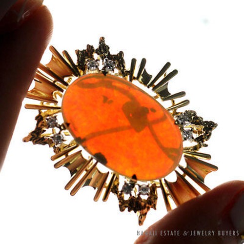 15.31ct Natural Australian Opal & .40ctw Diamond 14K Yellow Gold Sunburst Brooch - Image 6