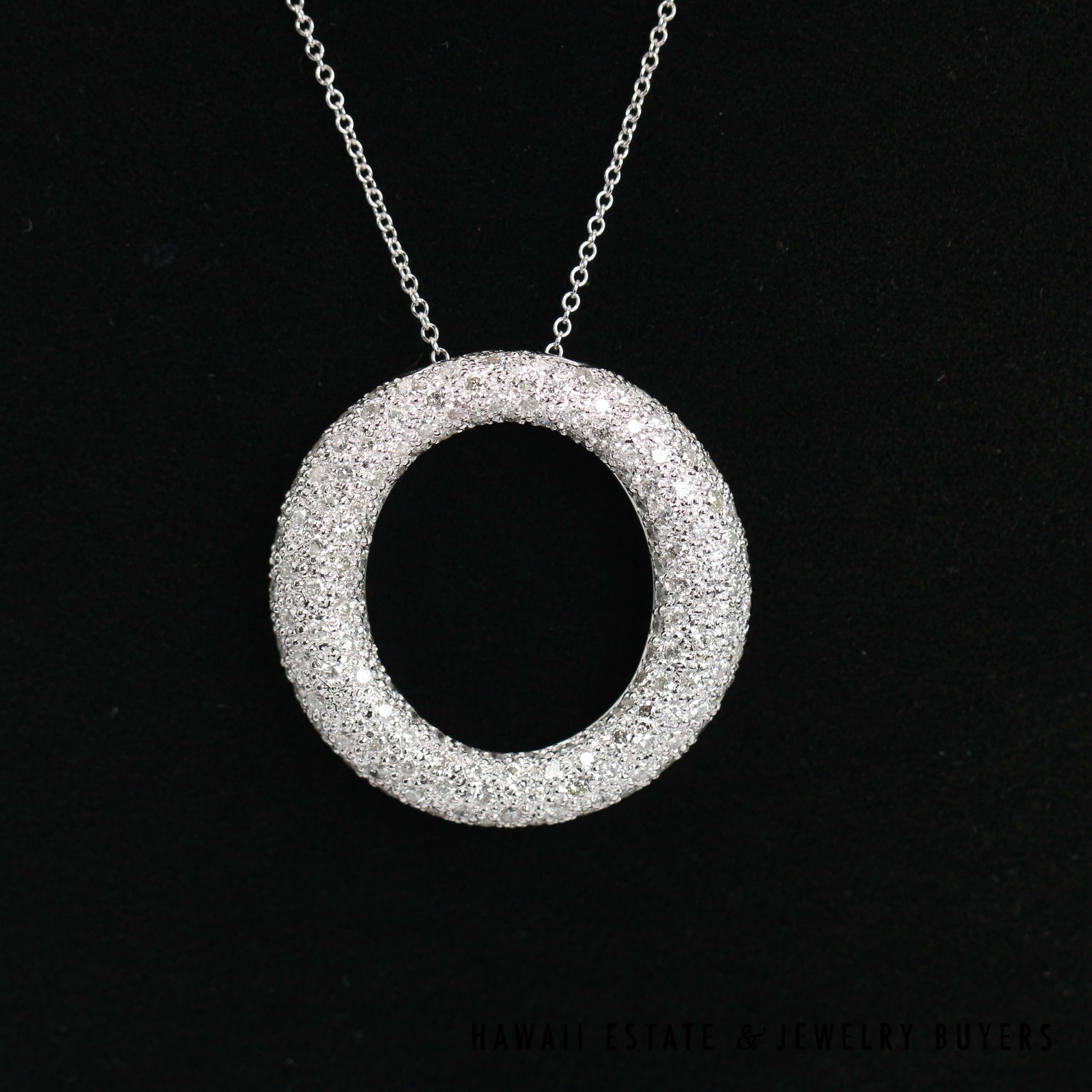 2ctw Diamond Pave Circle Pendant 18k White Gold 18" Rolo Chain, 9.4g - Image 9