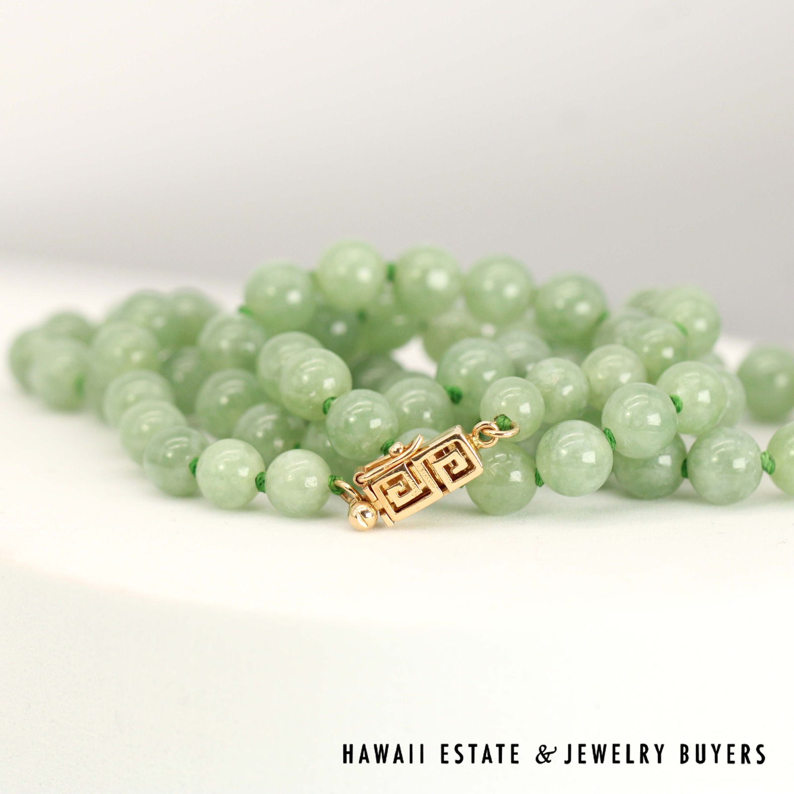 14KYG Knotted 6-7.2mm Green Jade Bead 21" Necklace - Image 2