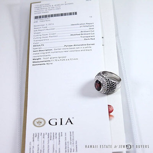 GIA Certified Dark Red Garnet and Black Diamond 18K White Gold Dome Ring (Sz 9) - Image 2