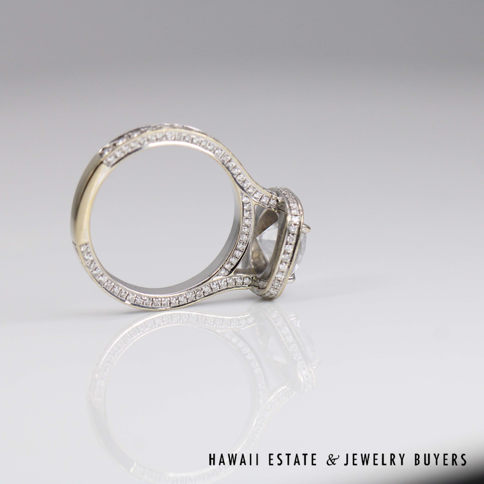 Henri Daussi Diamond Halo Ring with Cubic Zirconia in 14K White Gold Size 6.5 - Image 5