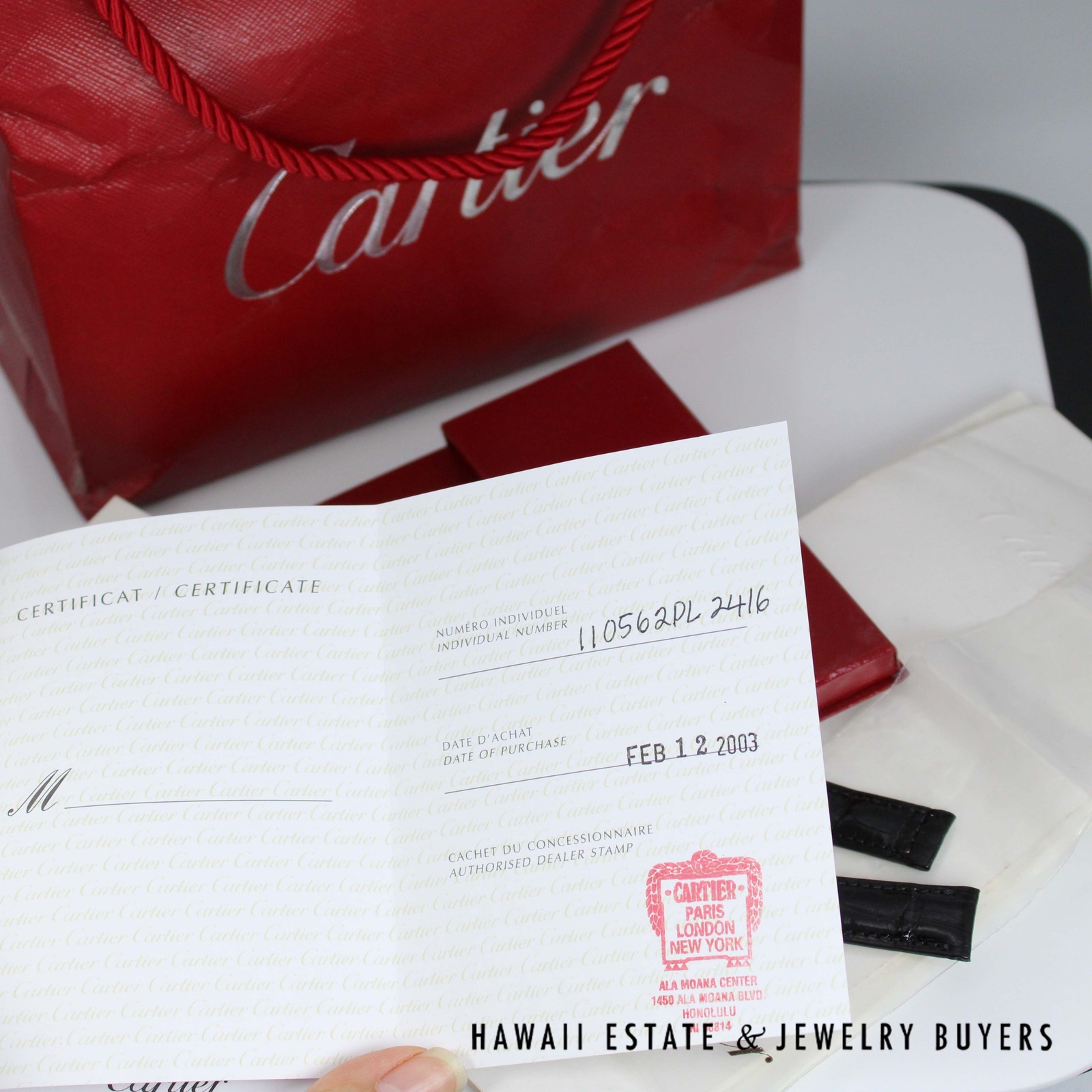 Cartier Sterling Tank Watch Stainless Deployant Buckle With Extra Band, Pouch, Box , Book and Papers - Image 10