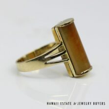 Honey Jade Rectangular Cabochon 14K Yellow Gold Split-Shank Ring Size 6.25