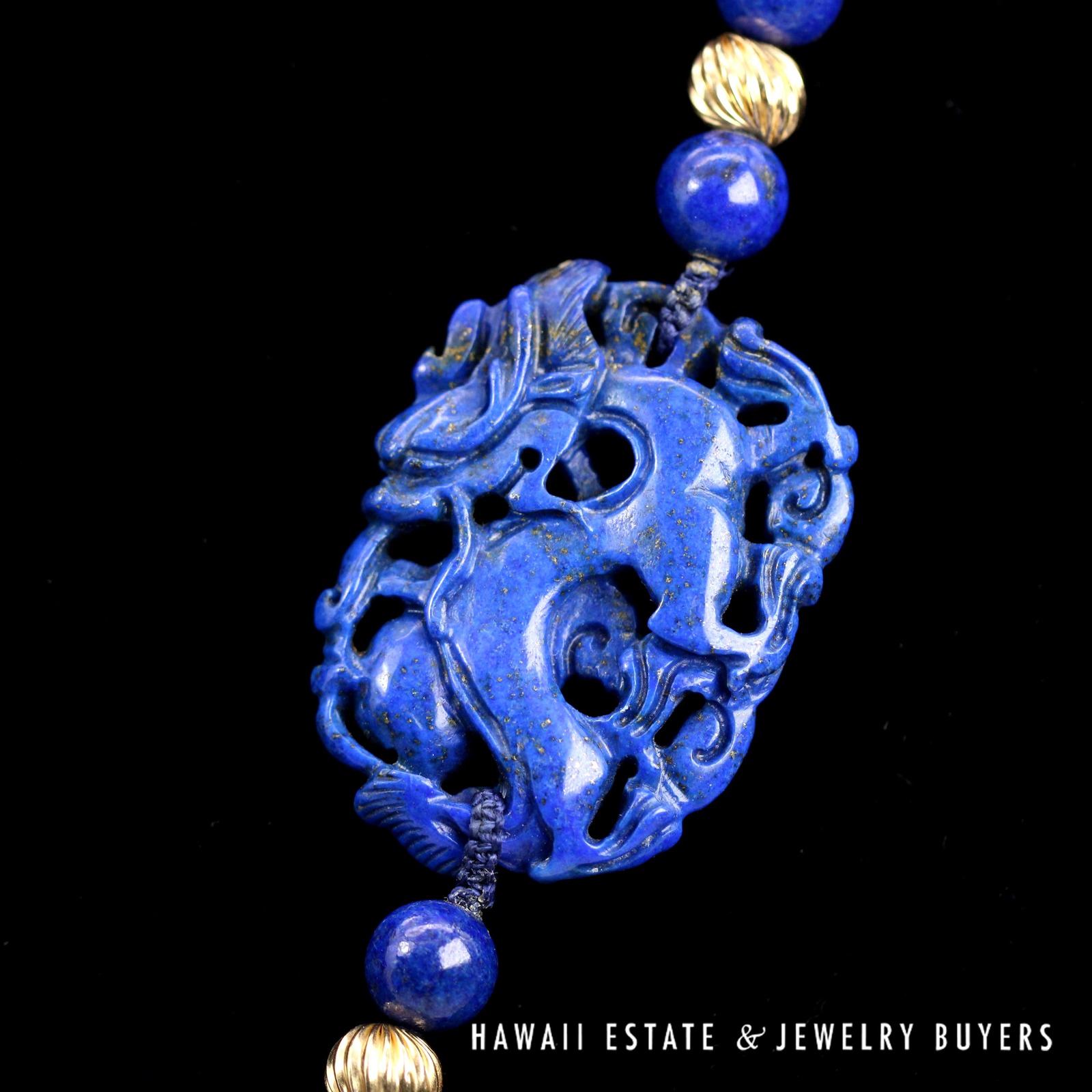 Lapis Lazuli Bead 14k Yellow Gold Necklace with Engraved Tablets 32", 80.7g - Image 6