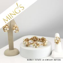 Ming's Multi Colored Pearl Cluster Bracelet, Ring & Pierced Earrings 14K Set