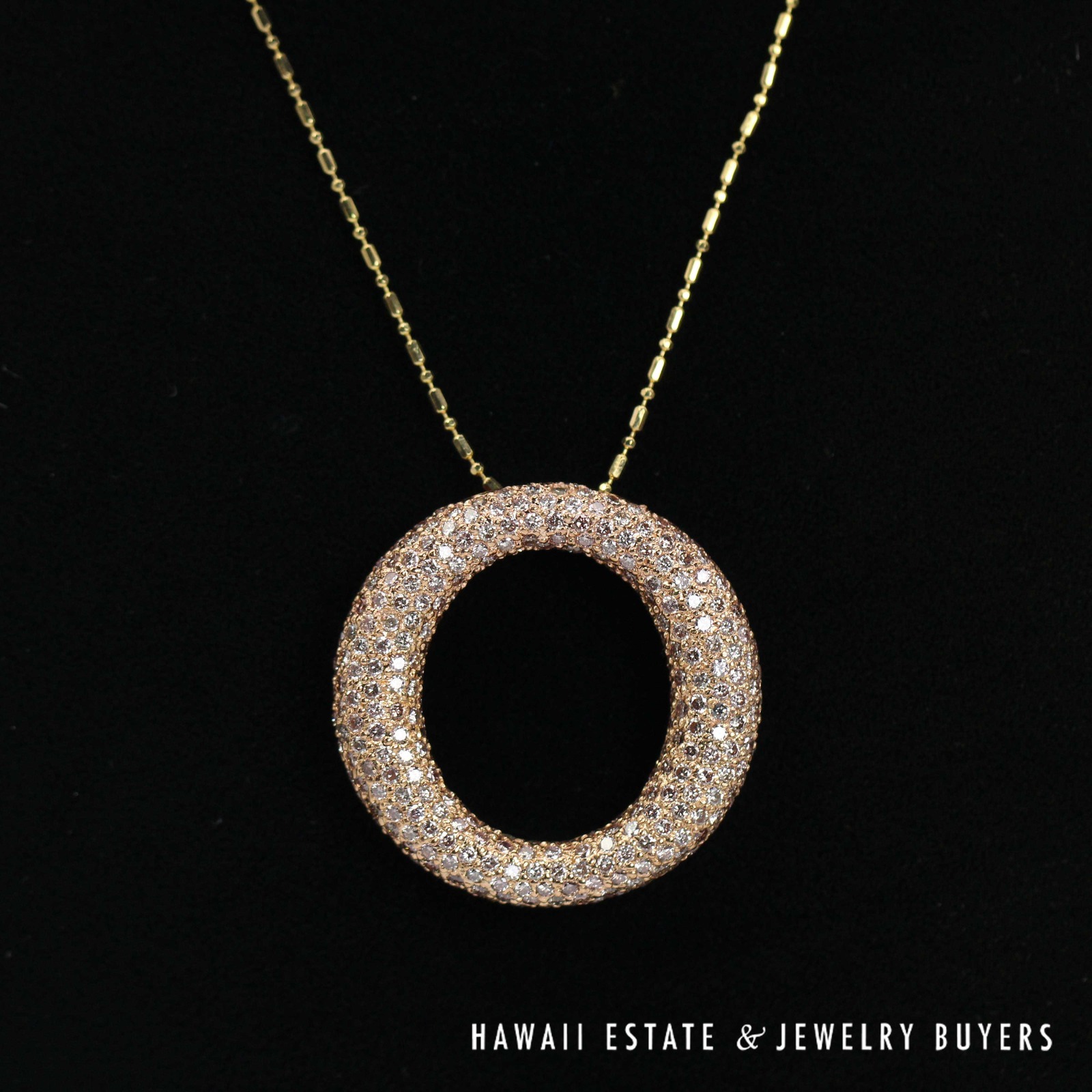 2ctw Diamond Pave Circle Pendant 18k Rose Gold 18" Chain, 10.2g