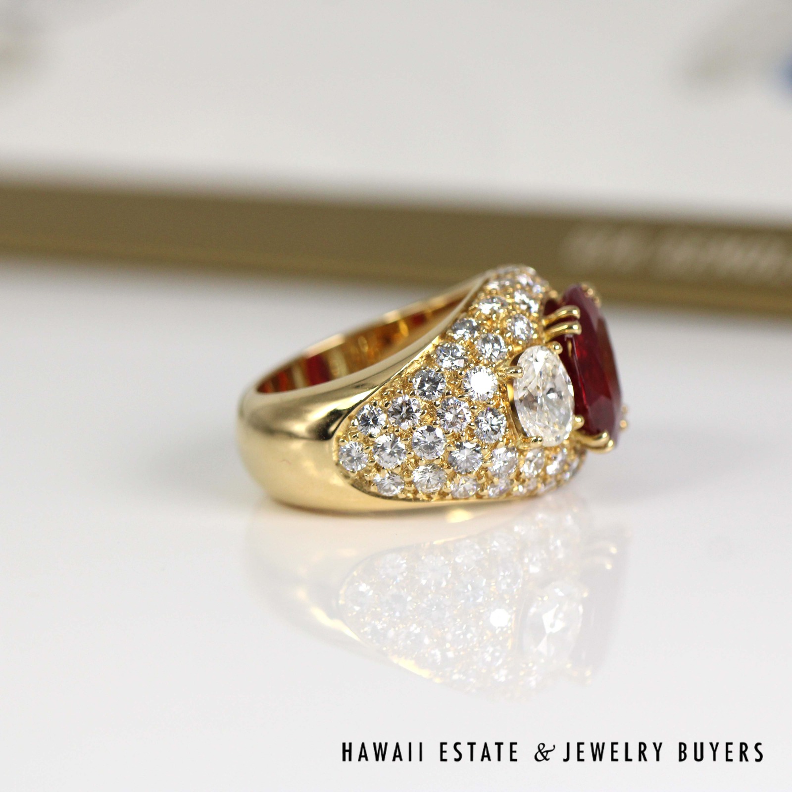 GIA 5.744ct Ruby 6ctw Diamond 18K Yellow Gold Gents Ring Sz 7.5 w/ Appraisal - Image 6