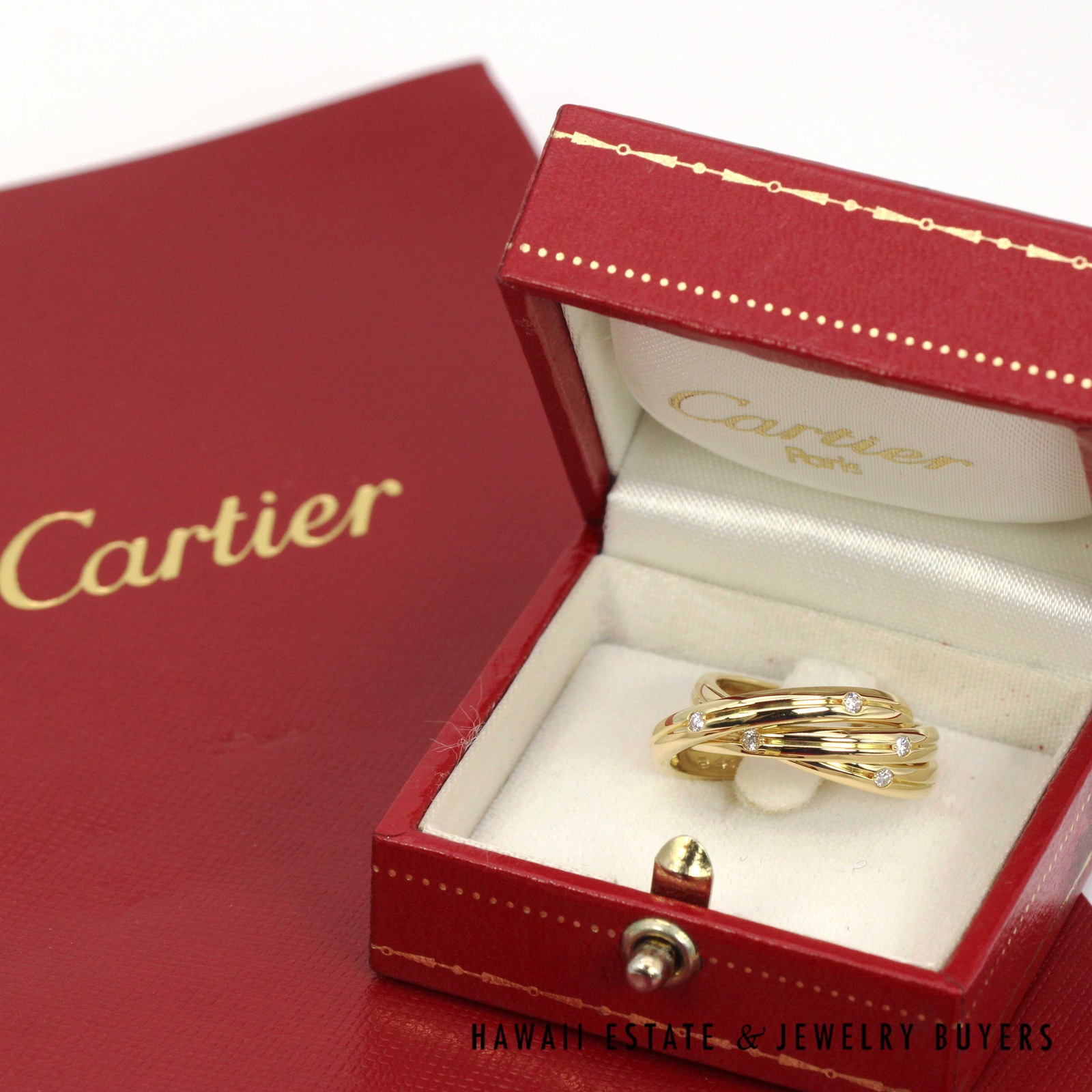 AUTHENTIC CARTIER TRINITY DIAMOND 18K YELLOW GOLD HALF GROOVED