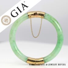 GIA Green Jade 40.1g 14KYG Hinged Bangle Bracelet Size 6.75