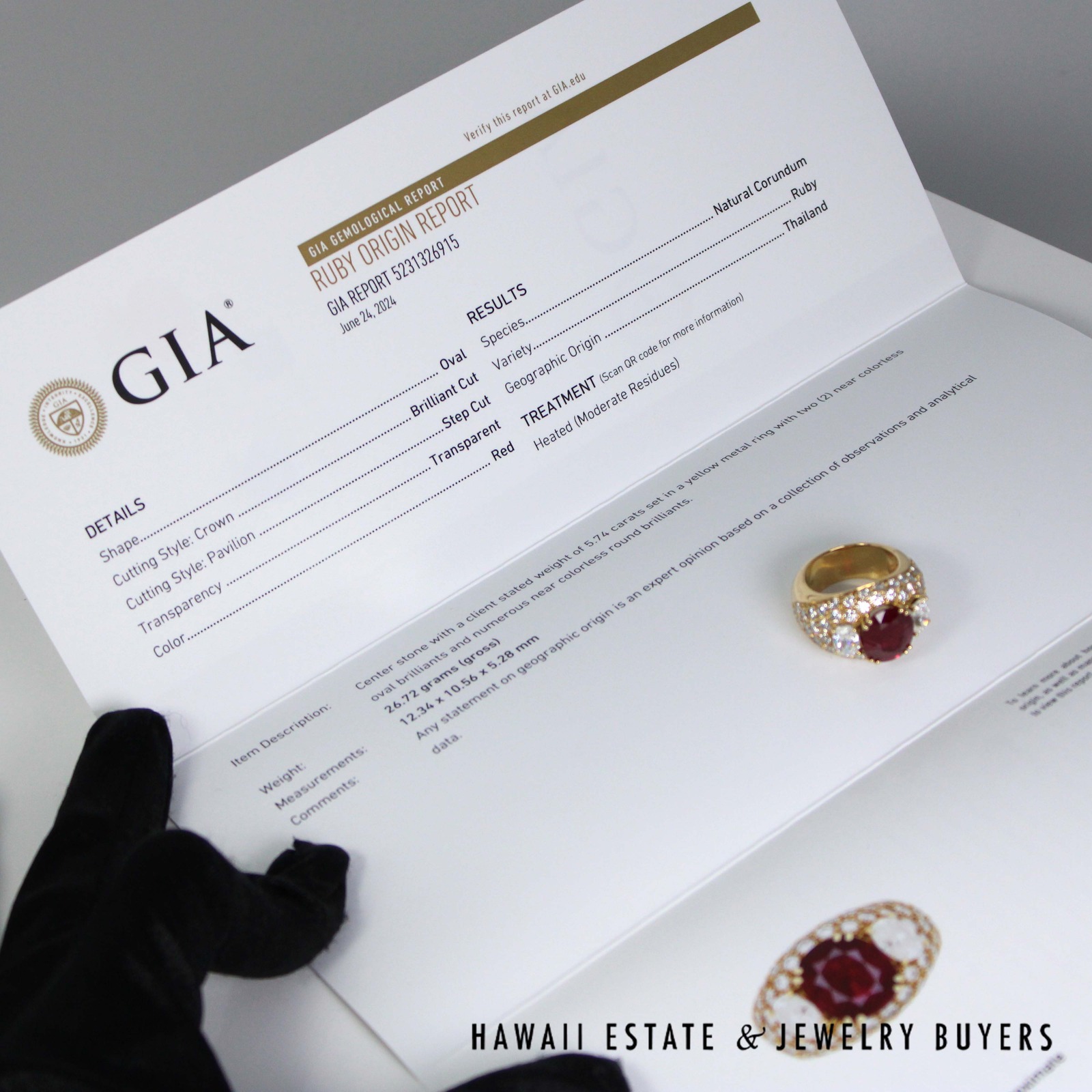 GIA 5.744ct Ruby 6ctw Diamond 18K Yellow Gold Gents Ring Sz 7.5 w/ Appraisal - Image 5