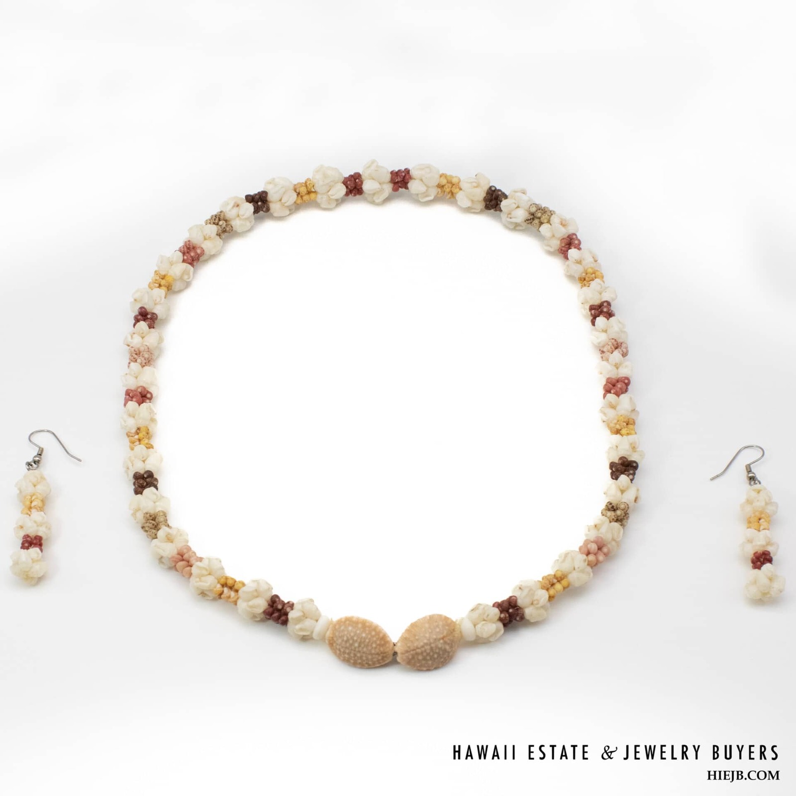 Ni'ihau Shell Lei Pua Kalaunu 22.5 Inch with Earrings - Image 3