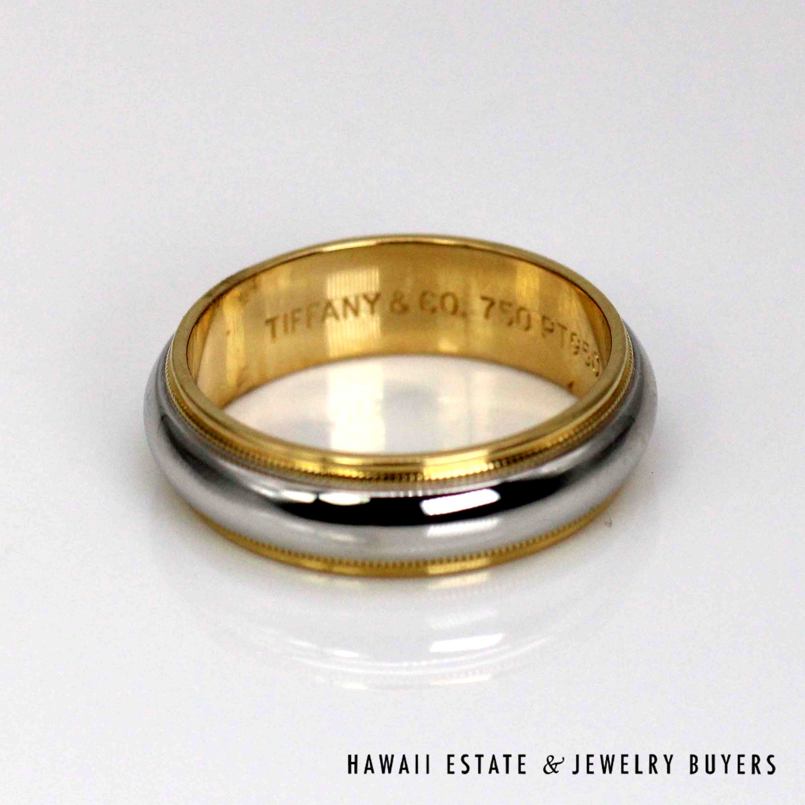 Tiffany Co Platinum & 18K Yellow Gold Milgrain Band Ring Size 9 - Image 2