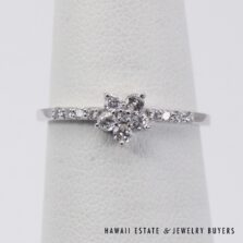 Diamond Flower Cluster 18K White Gold Ring Size 5