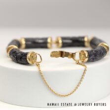 Ming's Gray Jade Carved 14K Yellow Gold Link Bracelet Size 6.75