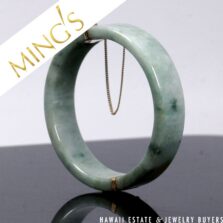 Ming's Hawaii Green Jade 14K Yellow Gold Hinged Bangle Bracelet Size 7.25