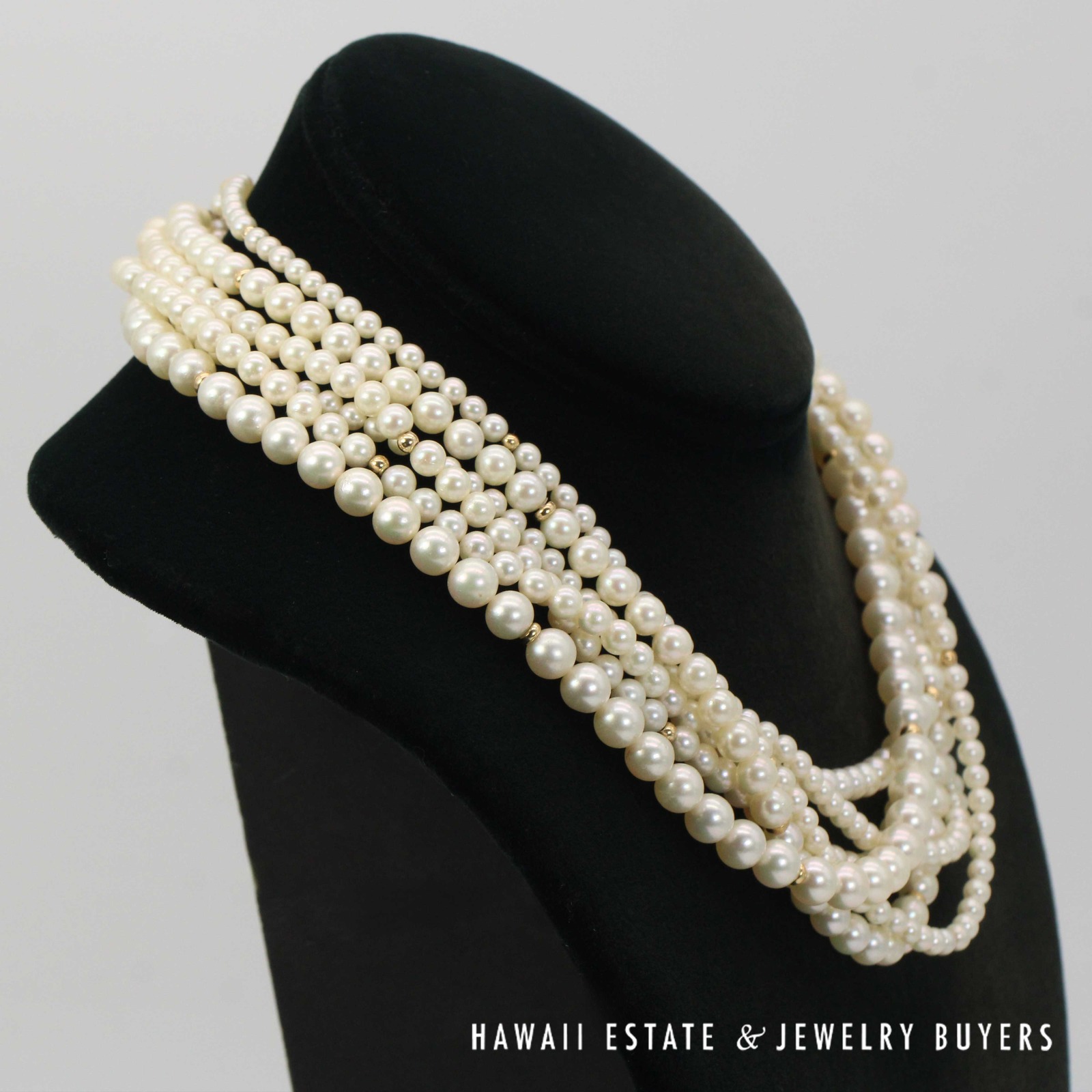 Six Strand Cultured Pearl Torsade Necklace 16 Inch with 14K Yellow Gold Clasp - Image 3