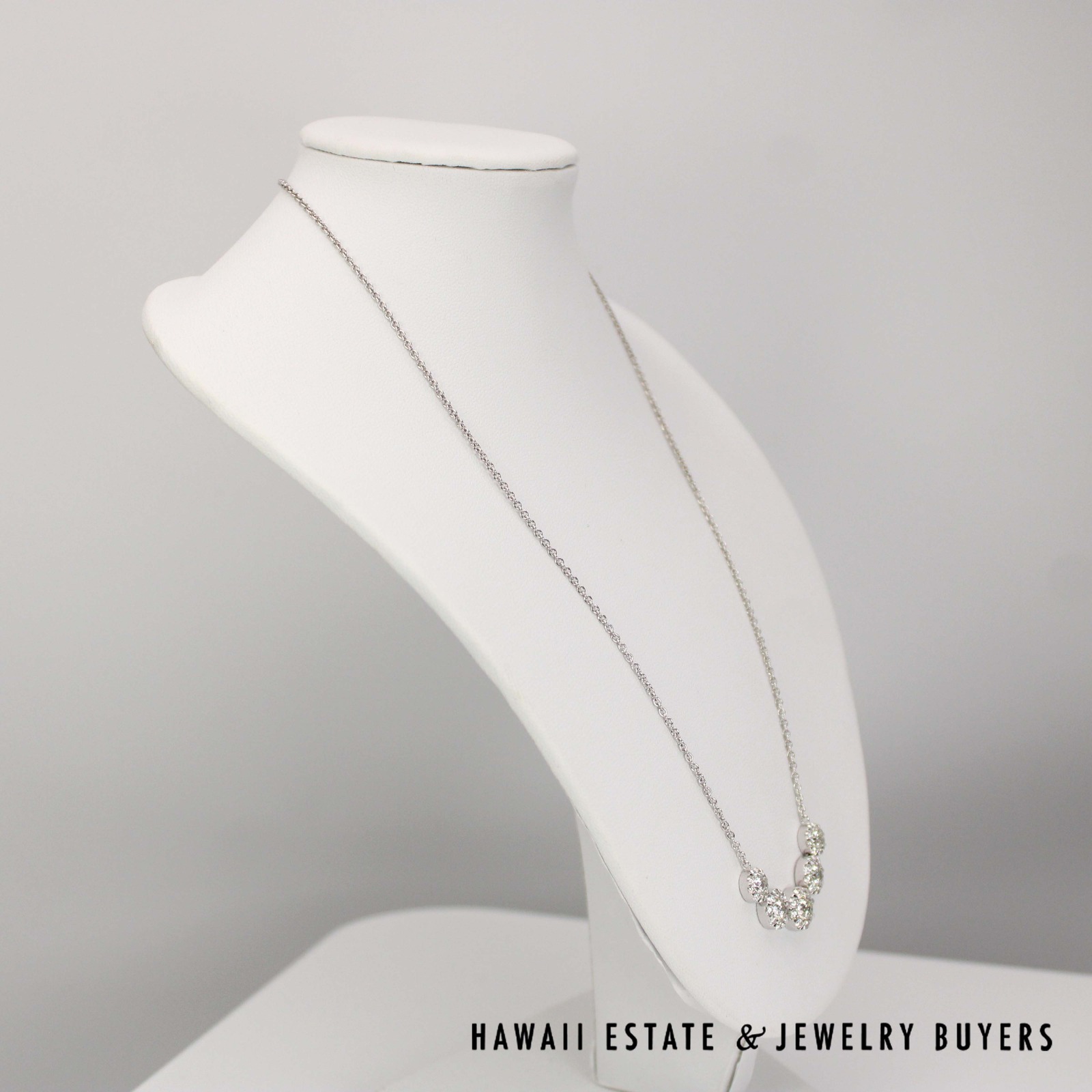 Diamond 14K White Gold Graduated Cluster Necklace 17 Inch with Appraisal - Image 5